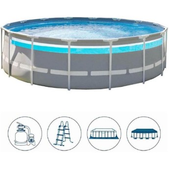 Каркасный бассейн INTEX PRISM FRAME CLEARVIEW 488х122см, 19156л, фил.-насос 5678л\ч, лестн., тент, подст., 26730 Каркасный бассейн INTEX PRISM FRAME CLEARVIEW 488х122см, 19156л, фил.-насос 5678л\ч, лестн., тент, подст., 26730